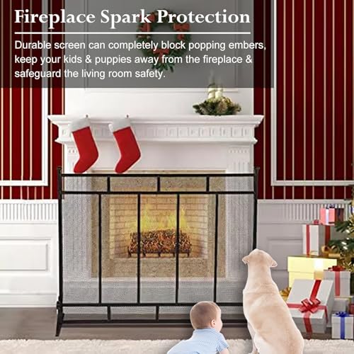 Pantallas protectoras planas con malla protectora para fuego de leña 4