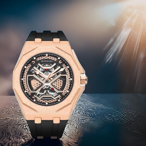 Image of Giordano Automatic Unique Watch for Men with Stainless Steel Case, Silicone Strap, Luxury Design & Water Resistant