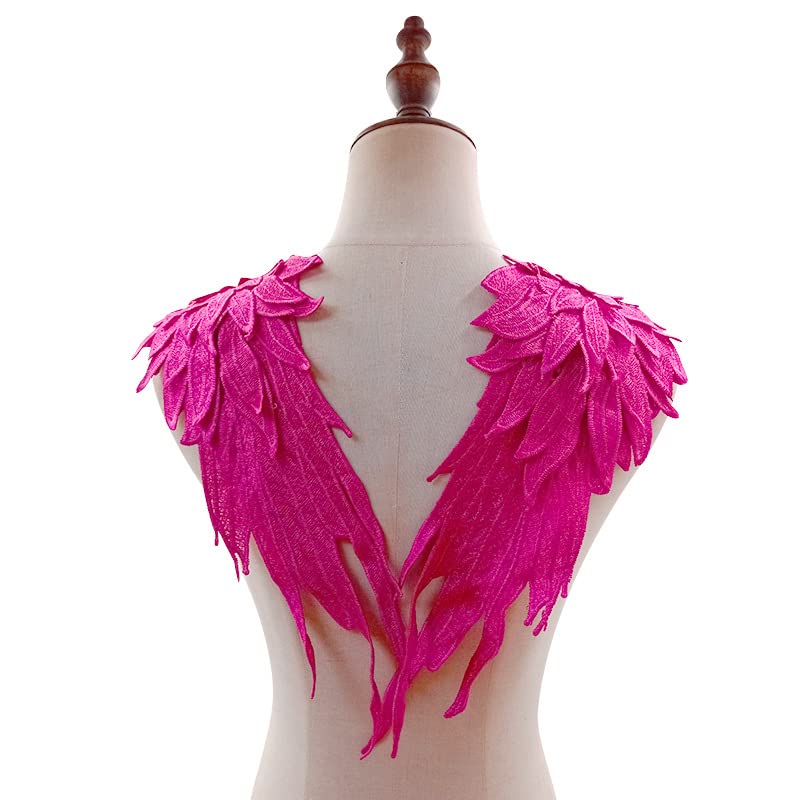 ZALALAA 1Pair Embroidered Angel Wings 15.8X 6.2 inch (Hot Pink L)