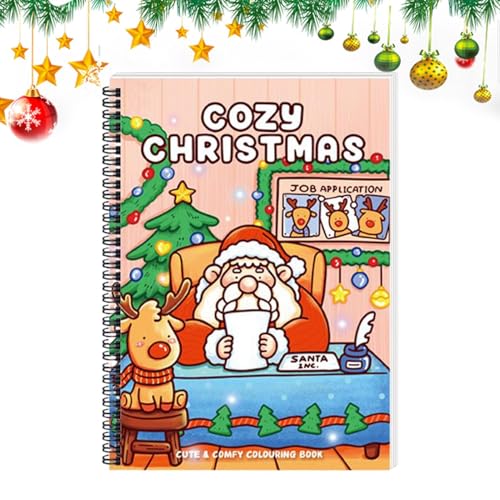 Generisch Libro da colorare di Natale – 21 x 29,5 cm, pagine da disegno festive, giochi d'arte creativi, divertente da colorare invernale per bambini, adulti, famiglia, relax, scena di renne di Babbo