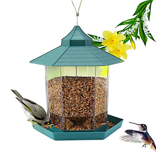 Comedero para pájaros Salvajes KEEPAQ, decoración de jardín Colgante para Exteriores, Forma Hexagonal con Techo Colgante, Mezclar Mezclas de Semillas Cover