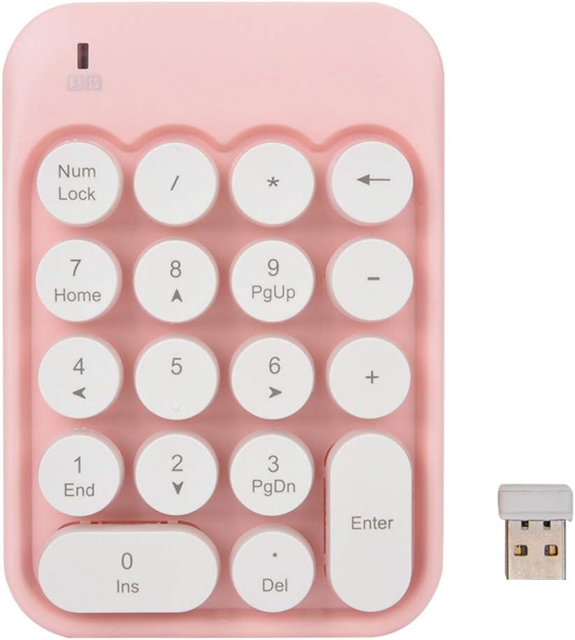 Wireless Mini Numeric Keypad, Portable Ergonomic 2.4G Wireless Digital Numpad 18 Keys Number Keyboard for Computer Laptop Accounting Cashier(Pink)