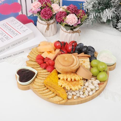 Hniuyun 12 Inch Bamboo Round Cheese Board and Charcuterie Set with 2 Ceramic Bowls Kitchen Serving Platter Housewarming Gift for Dining Room - Cosy Home Interiors Hniuyun 12 Inch Bamboo Round Cheese Board and Charcuterie Set with 2 Ceramic Bowls Kitchen Serving Platter Housewarming Gift for Dining Room - Image 7
