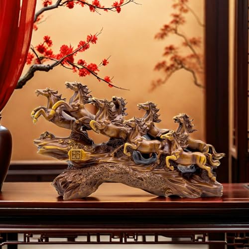 Estatua de Caballos Feng Shui de Resina 13.7"x4"x7.9" miniatura 5