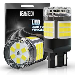 BEAMTECH Upgraded 7440 7443 LED Bulbs Reverse Lights, Build-in CANBUS, 6500K White Super Brighter T20 7441 W21W WY21W 7440NA Replacement for Back Up Tail Brake Parking Signal Lights, Pack of 2