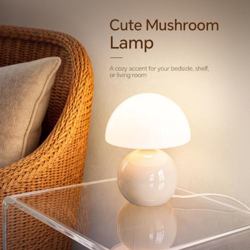 Image of Dawnwake Mushroom Lamp Table Lamp for Bedroom-Small Desk Table Lamps,Cream | 8.7 inch Mid Century Modern Table Lamps for Living Room Bedroom Decor,Cute Ceramic Lamps for Mushroom Home Room Decor,Glass Shade