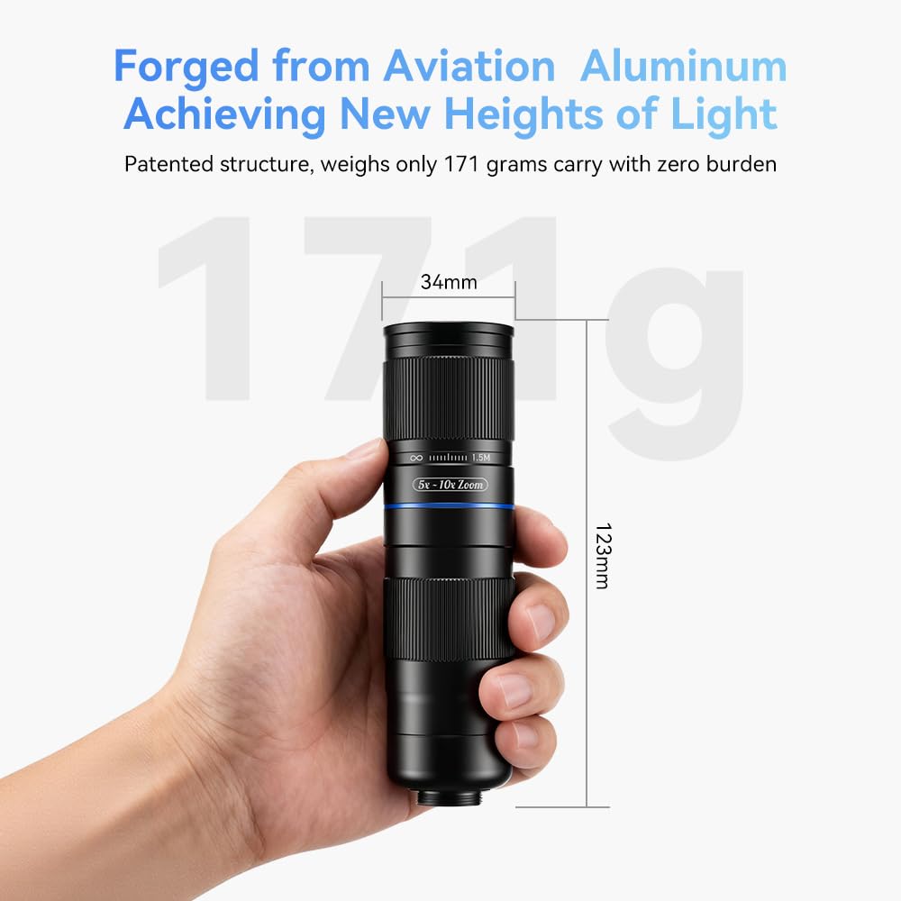 APEXEL Teleobiektyw z 5-10-krotnym zoomem do iPhone'a i Androida, powiększenie optyczne, uniwersalny obiektyw aparatu z klipsem, aluminiowy korpus lotniczy do podróży, sportu i fotografii koncertowej