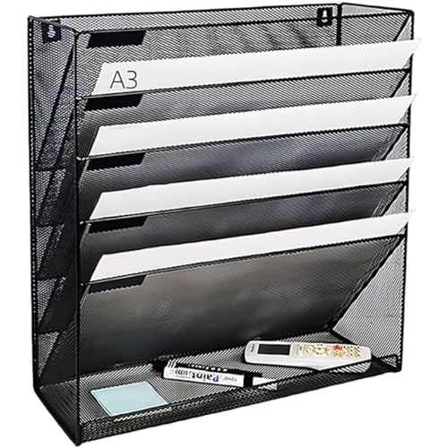 a3 トレー a3 ラック 壁掛け書類ラック 壁掛けファイルラック a3 書類トレー 収納トレー a3 棚 壁掛け 卓上 収納 机上 棚 書類棚 ファイルラック 多機能壁掛け 完成品 REENEW (ブラック,A3&6段)