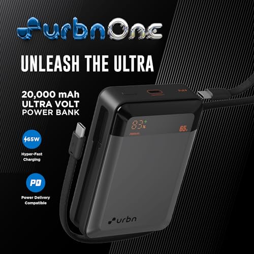 URBN 20000 mAh 65W Ultra Volt Power Bank | Dual Output | PD + QC Compatible | LED Display | Two-Way Fast Charge | Pass-Through Charging | for MacBook Air, iPhone, Samsung, Android & More (Grey) view 2