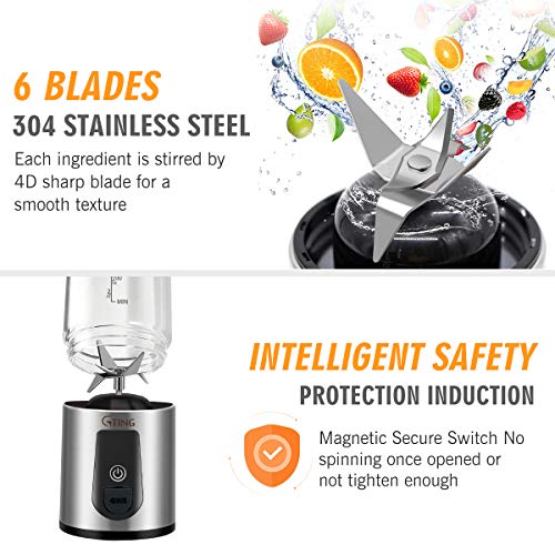 Portable Blender, G-TING Personal Smoothies Blender Cordless, Single Serve Mini Blender 450ml USB Rechargeable Small Juice Mixer Portable Juicer (Shakes, Smoothies, Home, Travel & Gym) FDA BPA Free - Thumbnail 3
