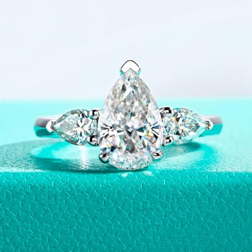 AnuClub Moissanite Wedding Ring 3.2-4cttw(3CT Center Stone) D Color VVS1 925 Sterling Silver Radiant/Emerald/Pear Cut Engagement Promise Rings for Women with Certificate2