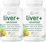 Liver Advanced+, 480 Veggie Capsules | 20-in-1 Complex + Milk Thistle, Dandelion, NAD, NAC, ALA, TUDCA, Glutathione, Artichoke, Turmeric, & Astragalus | Non-GMO, Gluten Free