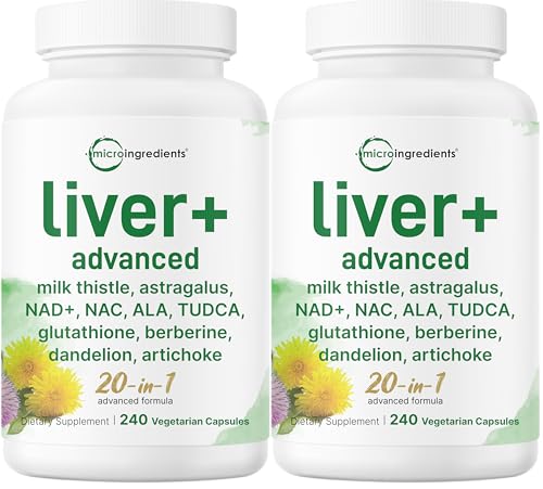 Liver Advanced+, 480 Veggie Capsules | 20-in-1 Complex + Milk Thistle, Dandelion, NAD, NAC, ALA, TUDCA, Glutathione, Artichoke, Turmeric, & Astragalus | Non-GMO, Gluten Free