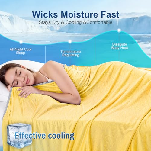 Image of KMUSET Cooling Blanket Queen Size (90 inchx90 inch), Double Sided Summer Cooling Blankets for Hot Sleepers & Night Sweats, Lightweight Blanket for Sofa Bed Couch, House Warming Gifts New Home Ginger Yellow