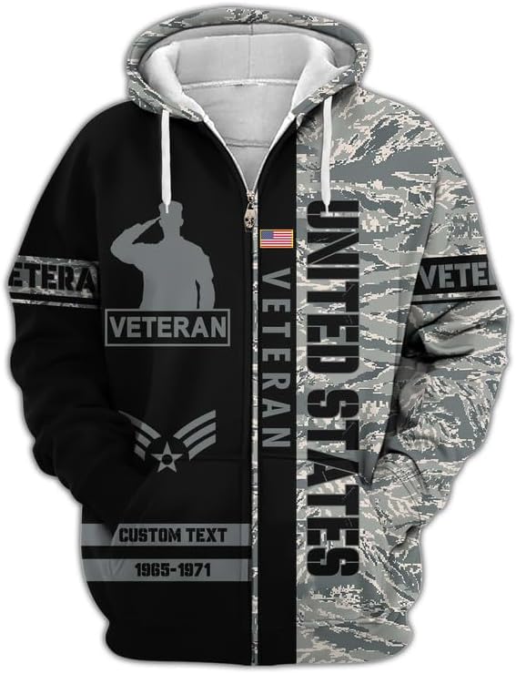 Personalized Veterans Day Hoodie - Men Military Hoodie, Patriotic Sweatshirts, Zip Hoodie For Vets, Veteran Day Gifts
