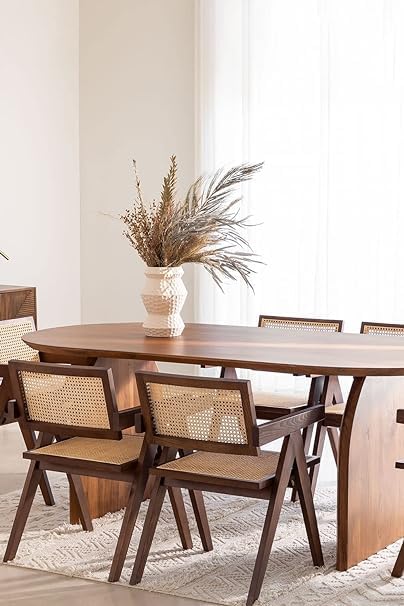Image of Oval Wooden Dining Table | Dining Room Furniture | Mango Wood Dining | 200 x 105x 79.5 cms for Home (Black) (Brown)