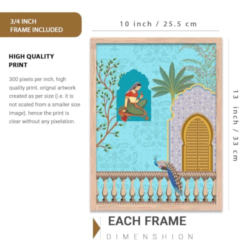 Image of KOTART Aesthetic Traditional Indian Wall Art Madhubani Paintings for Living Room | Pichwai Art Painting for Wall Decoration | Framed Painting for Home Room Bedroom Office Decor | Poster With frames | Paintings For Home Decoration | Indian Decor Frames | set of 6 (E)