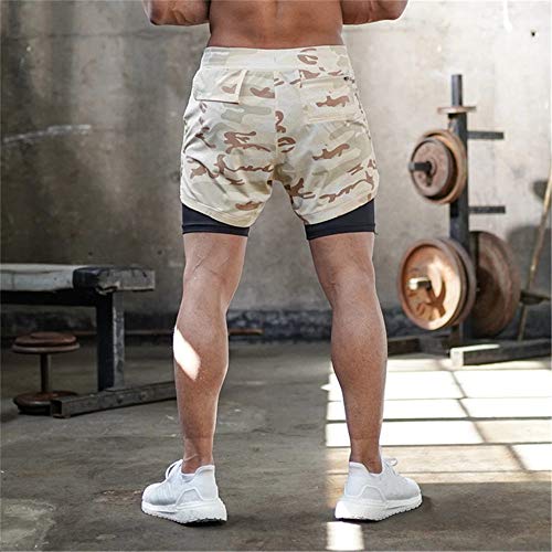 Match Short esportivo masculino, 2 em 1, com bolso embutido, orifício para pendurar toalha, estampa