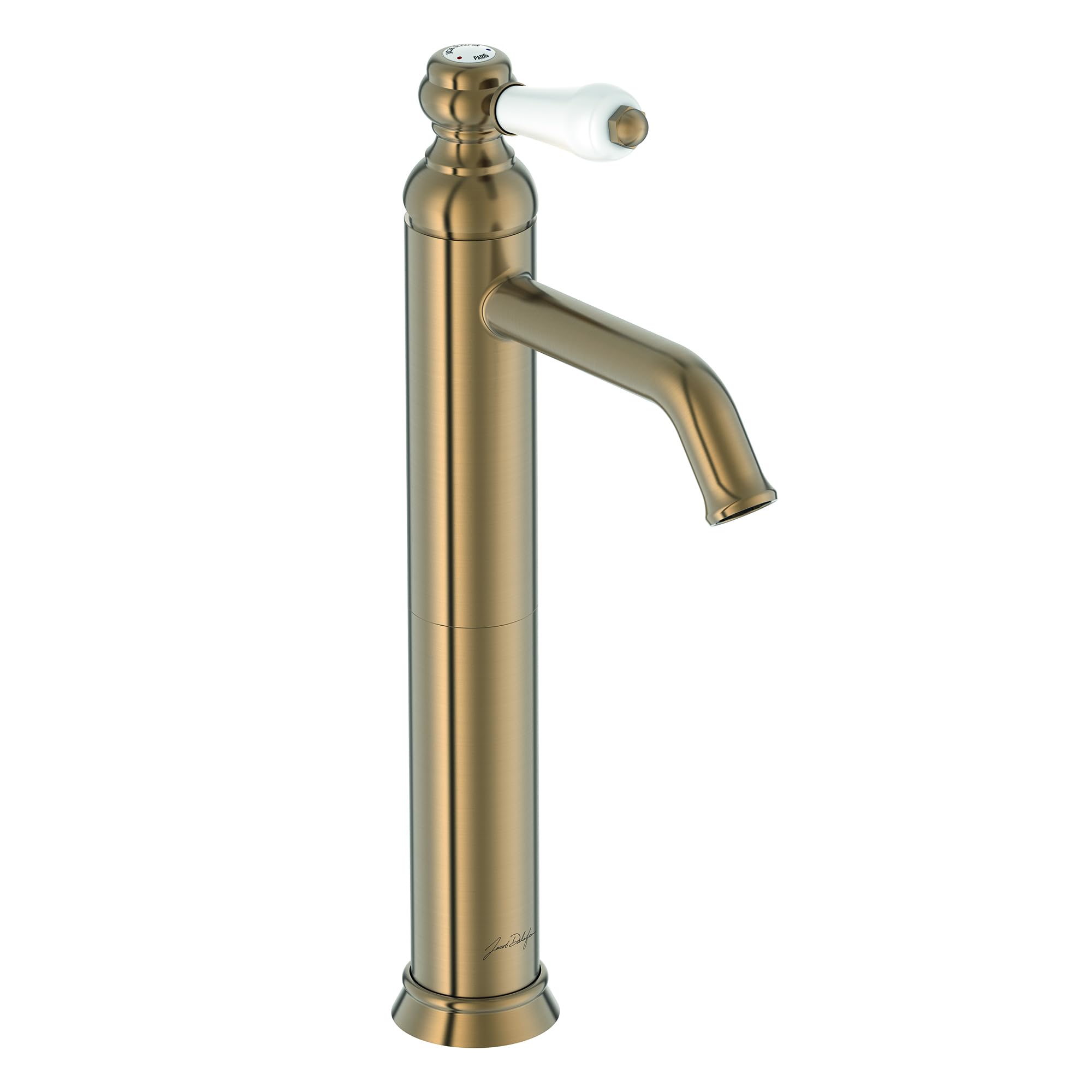 Jacob Delafon - Grifo monomando para lavabo con pico alto Louise (diseño retro, mango cerámico), ahorro de agua, 17 x 36,2 x 5,5 cm, acabado bronce, E24361-BCN | Mango cerámico. Instalación patentada en 35s. Caudal 5L/min. Caño 21,9 cm.