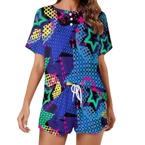 Pyjama court femme Couleur Étoiles vêtement de nuit premium