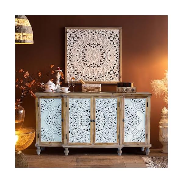 63 storage cabinetssideboard buffet carved wood cabinet with doors and shelveskitchen accent cabinet for living room dining roomretro natural wood  urban country home decor