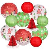 Christmas Hanging Paper Lanterns Set Decorative Lantern Lamps Christmas Santa Hats Christmas Tree Snowman Old Man for Christmas Party Home Decoration Party Supplies Props (Green, Red)