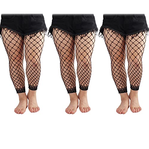 Image of Phedrew Women's Plus Size Fishnet Stockings 3 Pairs High Waist Stretchy Footless Tights