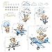 wondever Airplane Animals Bears Wall Stickers Hot Air Balloon Bears Cloud Peel and Stick Wall Art Decals for Baby Nursery Kids Bedroom Toddler Room