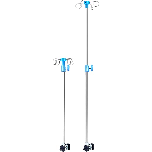 Gubigo IV Poles Wheelchair Infusion Stand, 4 Reinforced Hooks & Solid Metal Base, IV Stands Wheelchair Accessory Bracket, Reinforced Stainless Steel, Height Adjusts from 29.5" to 52.5"