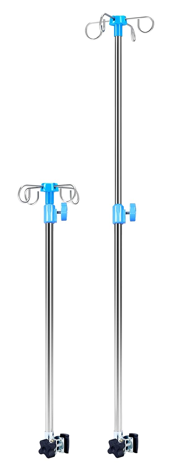 Gubigo IV Poles Wheelchair Infusion Stand, 4 Reinforced Hooks & Solid Metal Base, IV Stands Wheelchair Accessory Bracket, Reinforced Stainless Steel, Height Adjusts from 29.5" to 52.5" : Industrial & Scientific