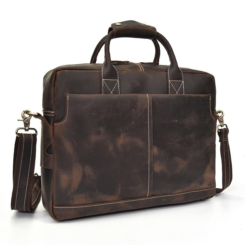 Vintage Men's Briefcase Computer Bag Leather Shoulder Bun Top Layer Cowhide Work Handbag2