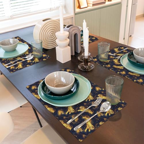 Sets de table double résistant à la chaleur et lavables motif tigre doré chic