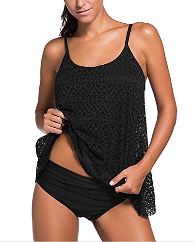 Monissy Femmes Couleur Pure Tankini Bretelle Dos Nu Col Rond Maillots De Bain 2 Pièces Conservateur Elégante Sexy Slip Shorty Bikini
