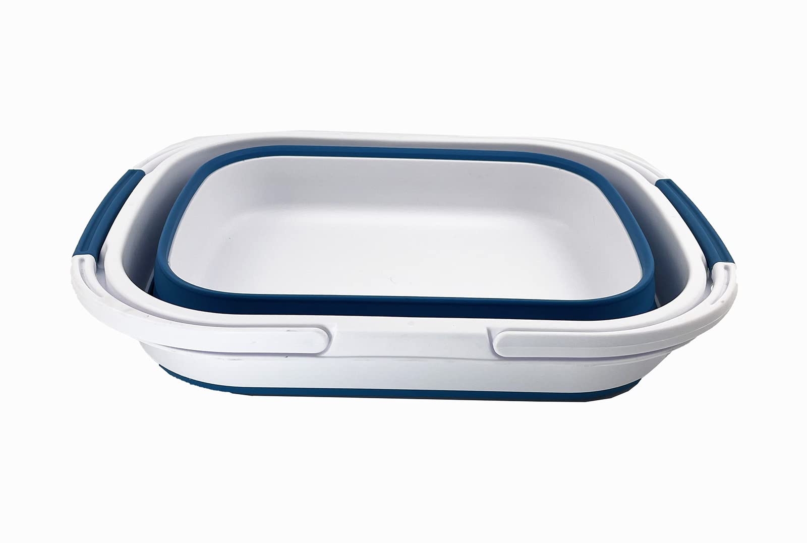 SAMMART Cestino pieghevole con manico, 13 l, TPE e PP, bianco/blu pietra, design moderno