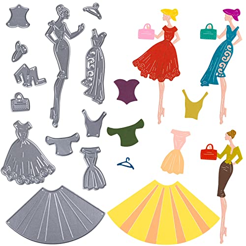 PAGOW 12Pcs Lady Dress Women Cutting Dies, Metal Hats Dresses Bags Model Cutting Dies Embossing Paper Dies for Card Scrapbooking and DIY Craft Album Paper Card Decor