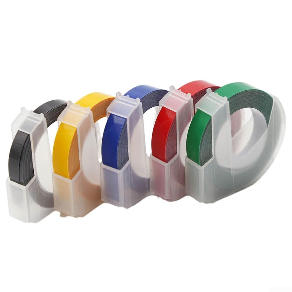 Solaughguy 3D Embossed Tape 9mm for Label Makers, Compatible with E-101/E-303 Printers, 5-Pack 9mm x White Font Raised Print Label Tape for Home