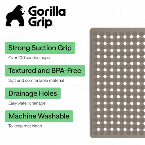Image of GORILLA GRIP Patented Square Shower Stall Mat, Small Bathtub Floor Mats for Stand Up Showers, Suction Cups and Drainage Holes, Machine Wash, Soft on Feet, Bathroom Accessories 21x21 Inch, Beige Opaque