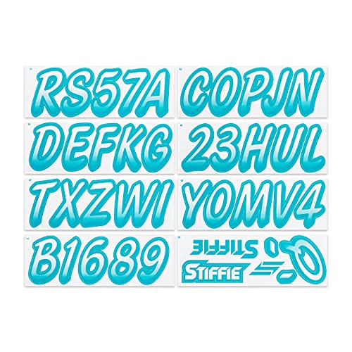 Image of STIFFIE Whipline White /Aqua 3 inch Boat & PWC Registration Decals • Numbers Letters Stickers