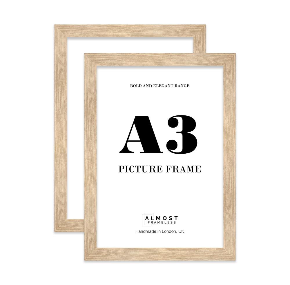 A3 Picture Frame, Display A3 Pictures (29.7 x 42cm - 11.7 x 16.5in) Picture Frame for wall Display - Oak - 2 Pack