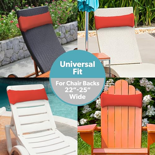 Image of Coast Modern Red Outdoor Lounge Chair Pillow with Strap - Waterproof Headrest Pillow for Pool Lounger & Patio Chaise Cushion