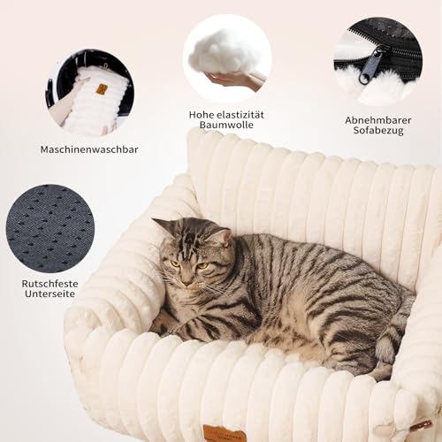 CheerPals Extended Katze Sofa – 63 L × 55–66 B cm Weiches, Flauschiges Großes Katzenbett, Hundesofa für Katzen und Kleine Hunde mit Waschbarem, Abnehmbarem Bezug und Rutschfester Unterseite