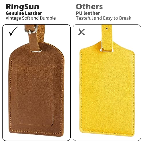 Ringsun Genuine Leather Luggage Tag for Suitcases ID Tags Bag Tags for Luggage (2 Pack) - Image 4