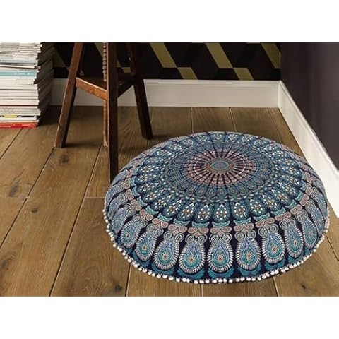 My Dream Carts 32 Inch Floor Pillow Cover Only Cushion Cover Mandala Round Floor Pillow Cover Meditation Pillowcase Floor Pillows Seating for Adults Pouf Cover Bohemian Yoga Decor Floor Cushion Case Cover