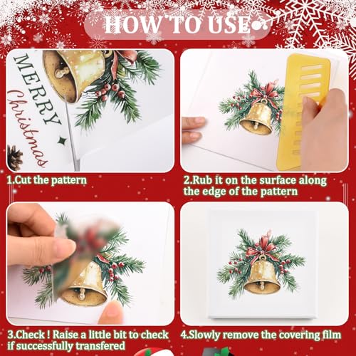 WANDIC 6PCS Christmas Theme Rub On Transfer Stickers, Snowman, Reindeer - Image 3