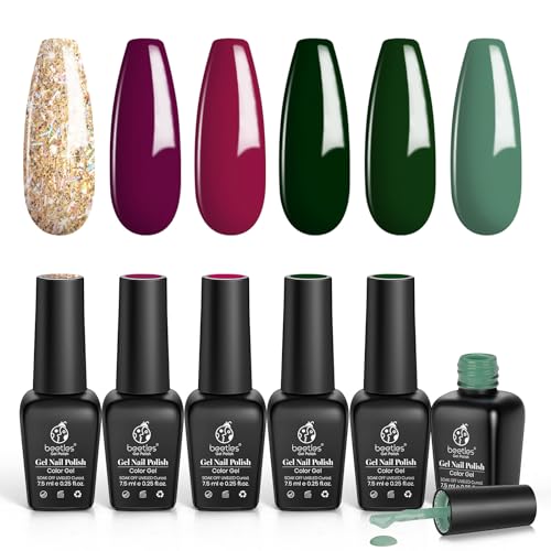 Image of Beetles Gel Nail Polish Set, Burgundy Purple Red Green Glitter Gel Polish Soak Off Nail Art Beauty Gift Set for Women