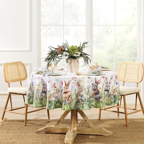 Threadmade Bunny Blossom Easter Tablecloth, Multicolor - 70"W x 70"L Round