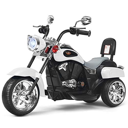 FANTASK 6V Elektro Motorrad Kinder mit verstellbaren Scheinwerfer, Dreirad Elektromotorrad mit Sound, Weiß
