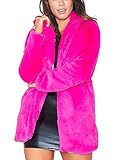 Remelon Womens Long Sleeve Winter Warm Lapel Fox Faux Fur Coat Jacket Overcoat Outwear with Pockets (XX-Large, Rosy)