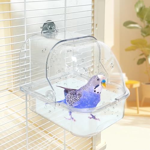 WQY GroceryShop Bird Bath for Cage, Plastic Water Bowl Feeder for Pet Birds, Parrot Bathtub with Hanging Hooks for Little Bird Parrots Spacious Parakeets Portable Shower for Most Birdcage by WQY GroceryShop - Used condition - US$12.02