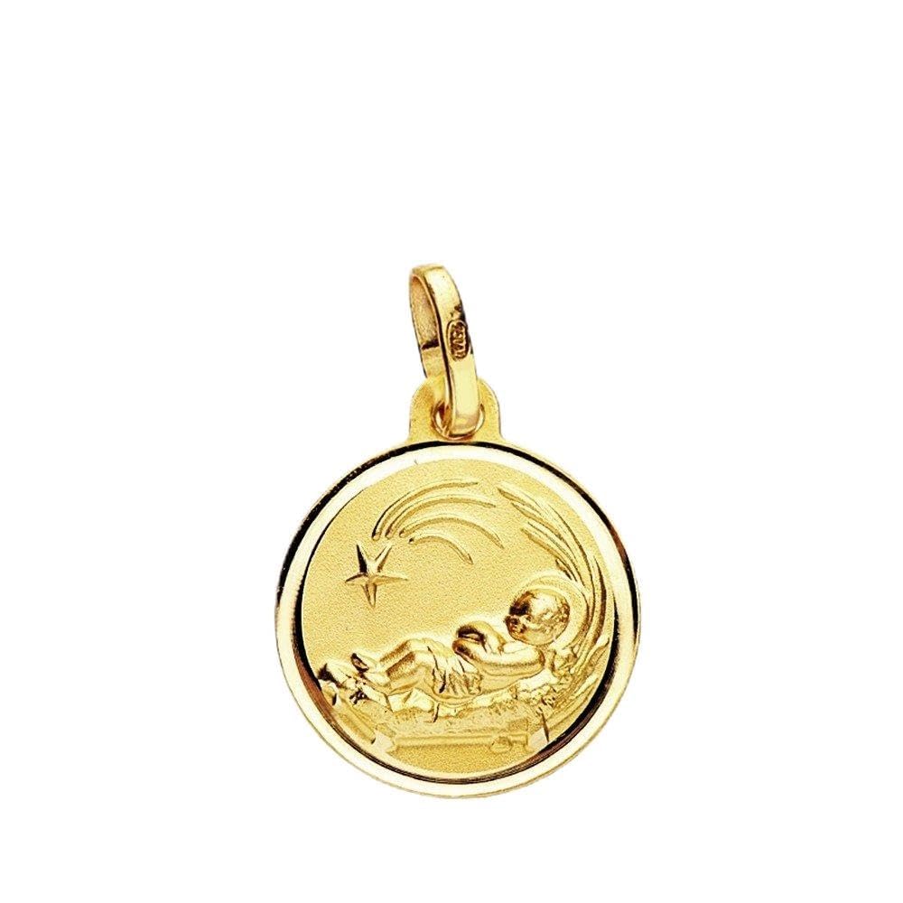 18K Medaglia Pesebre 14 millimetri. Smooth lunetta [Ab3355Gr] - personalizzabile - La registrazione inclusa nel prezzo